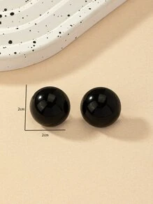 Round Stud Earrings - Black - View 3