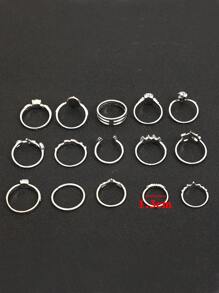 15pcs Bohemian Style Heart & Leaf Shaped Rhinestone Inlaid Rings For Women, Gift For Lady - Silver - View 4