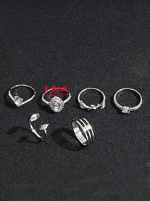 15pcs Bohemian Style Heart & Leaf Shaped Rhinestone Inlaid Rings For Women, Gift For Lady - Silver - View 6