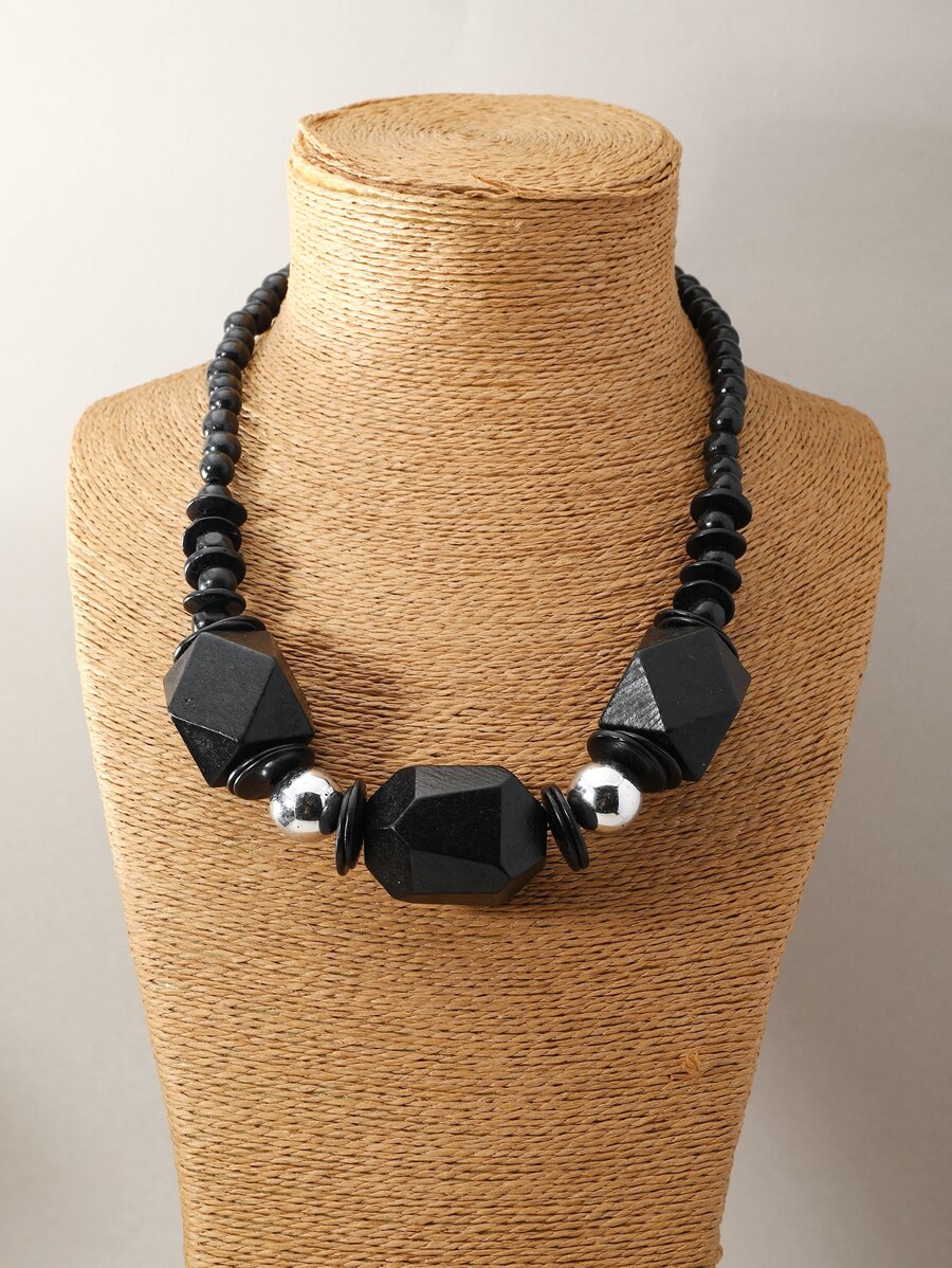 1 vòng cổ đính cườm bằng gỗ Boho cho phụ nữ để trang trí hàng ngày - màu đen - Xem 1