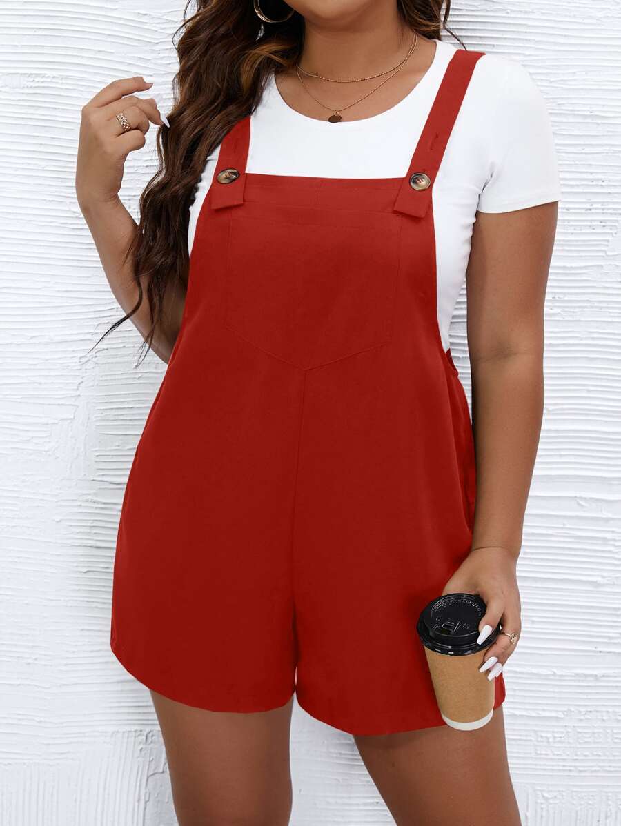 Calvaya 大碼素色背帶連體短褲不帶T恤 - 酒紅色 - 查看 1