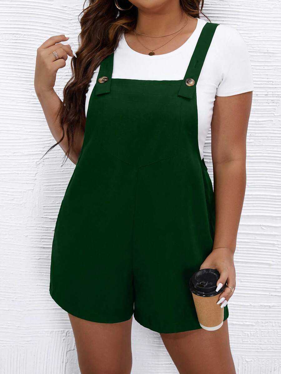 Calvaya 大碼素色背帶連體短褲不帶T恤 - 墨綠色 - 查看 1