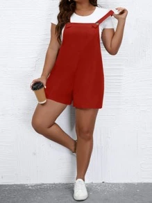Calvaya 大碼素色背帶連體短褲不帶T恤 - 酒紅色 - 查看 3