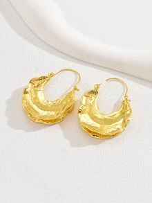 1對時尚紋理質感圓耳環適合女士日常裝飾 - 金黃色 - 查看 2