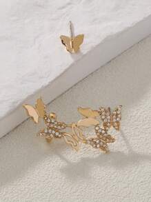 Nooxian 1 Đôi Thời Trang Kim Cương Giả & Bướm Trang Trí Không Khớp Bông Tai Nữ Cho Trang Trí Hàng Ngày - Vàng - Xem 3