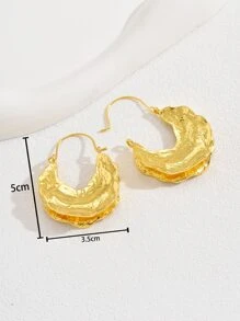 1對時尚紋理質感圓耳環適合女士日常裝飾 - 金黃色 - 查看 4