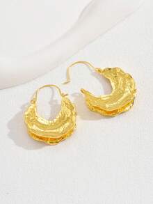 1對時尚紋理質感圓耳環適合女士日常裝飾 - 金黃色 - 查看 5