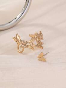 Nooxian 1 Đôi Thời Trang Kim Cương Giả & Bướm Trang Trí Không Khớp Bông Tai Nữ Cho Trang Trí Hàng Ngày - Vàng - Xem 4