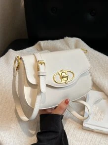 Small Shoulder Bag Solid Color Flap Design - Beige - View 5