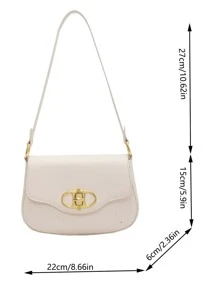 Small Shoulder Bag Solid Color Flap Design - Beige - View 9