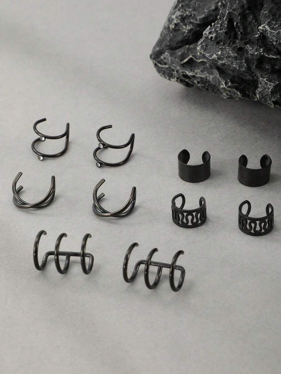 5對/套男士袖口耳夾 - 黑色 - 查看 1