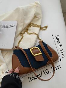 時尚彩色區塊單肩包 - 藍色 - 查看 5