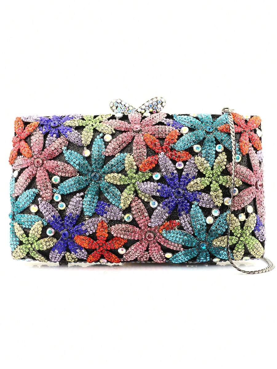 Túi hộp mini Dây đeo chuỗi trang trí hình hoa Colorblock trang trí bằng đá rhinestone - Nhiều màu - Xem 1