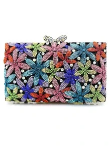 Túi hộp mini Dây đeo chuỗi trang trí hình hoa Colorblock trang trí bằng đá rhinestone - Nhiều màu - Xem 2