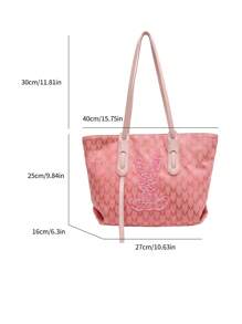 Large Capacity Shoulder Tote Bag Rabbit Embroidery Design - Pink - View 5