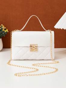 Bolsa cuadrada mini guateado con cadena con tira - Blanco - Ver 1