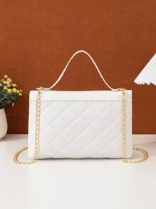 Bolsa cuadrada mini guateado con cadena con tira - Blanco - Ver 2