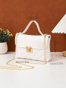 Bolsa cuadrada mini guateado con cadena con tira - Blanco - Ver 3