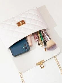 Bolsa cuadrada mini guateado con cadena con tira - Blanco - Ver 4