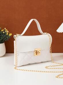Bolsa cuadrada mini guateado con cadena con tira - Blanco - Ver 5