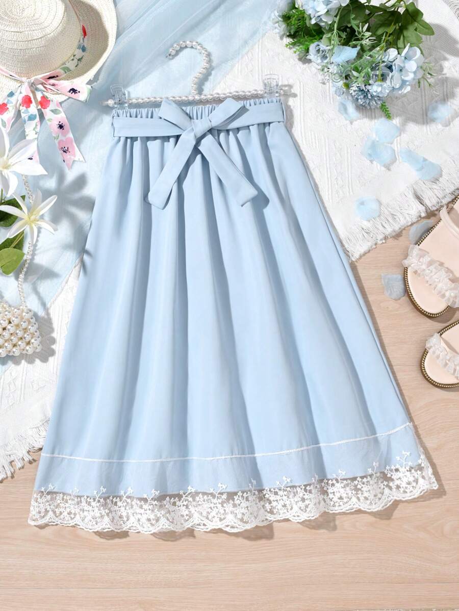 SHEIN Girls Contrast Lace Skirt - Baby Blue - View 1