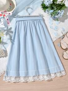 SHEIN Girls Contrast Lace Skirt - Baby Blue - View 2