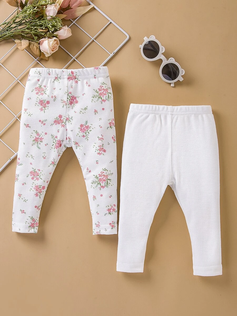 嬰兒2入組印花緊身打底褲 - 白色 - 查看 1