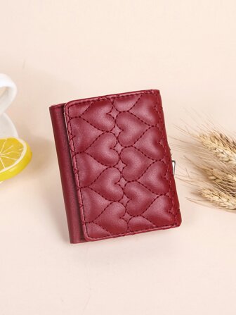 心形装饰吻锁小钱包信用卡小钱包 ID 窗口三折女士钱包轻质 PU 皮革简约时尚现代商务周年纪念圣诞节情人节生日礼物礼物情侣女士女孩女士