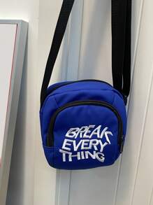 迷你方包字母刺繡可調整肩帶適用於日常 - 藍色 - 查看 1