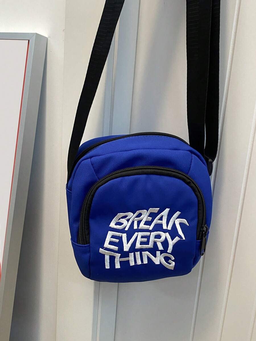 迷你方包字母刺繡可調整肩帶適用於日常 - 藍色 - 查看 1