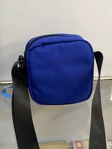 迷你方包字母刺繡可調整肩帶適用於日常 - 藍色 - 查看 2