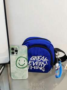 迷你方包字母刺繡可調整肩帶適用於日常 - 藍色 - 查看 3