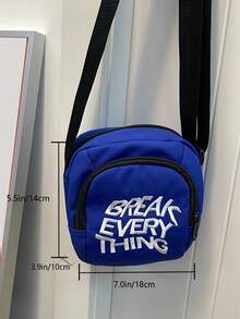 迷你方包字母刺繡可調整肩帶適用於日常 - 藍色 - 查看 4