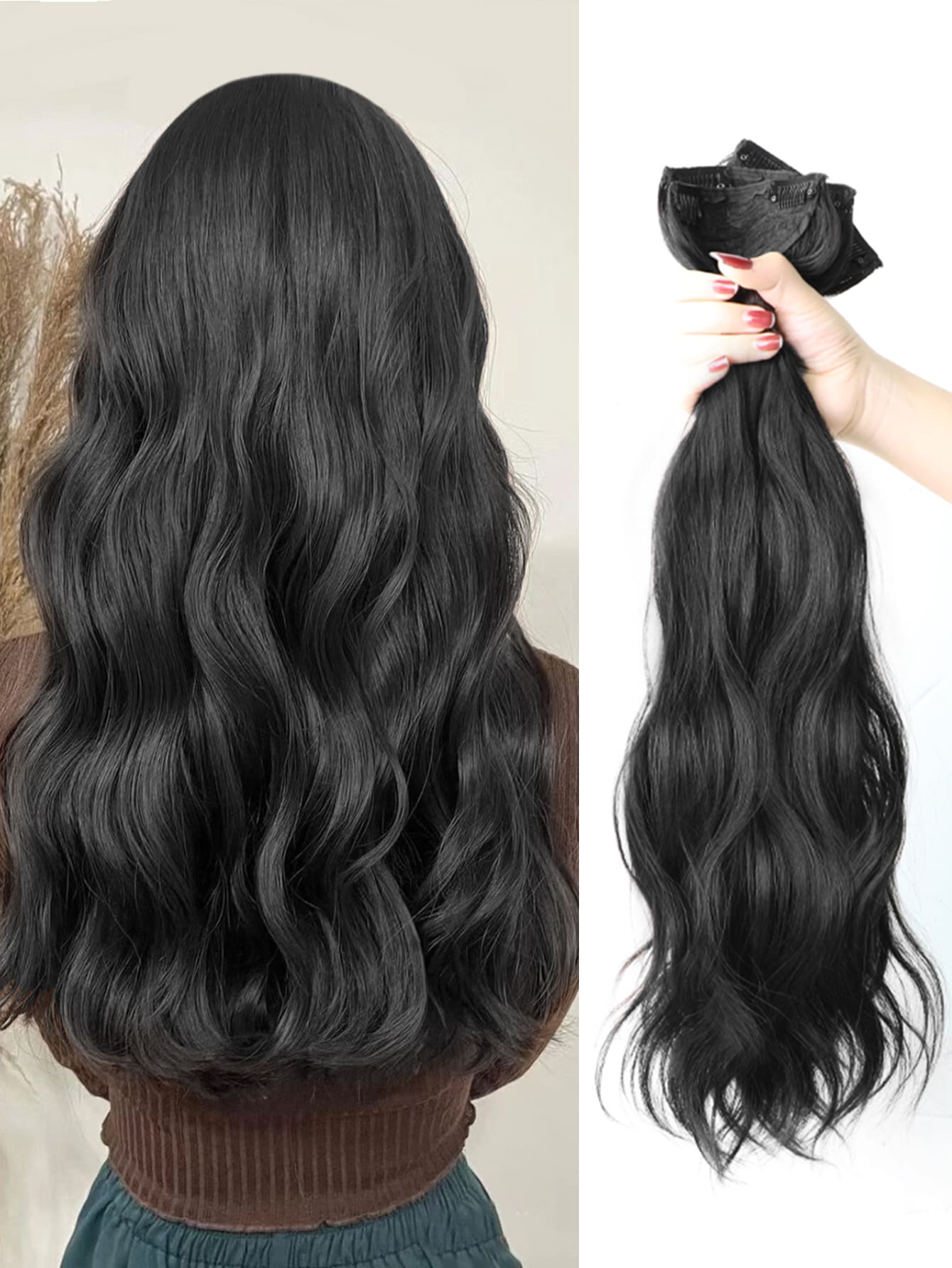 3入組夾片中等小波浪合成纖維接髮