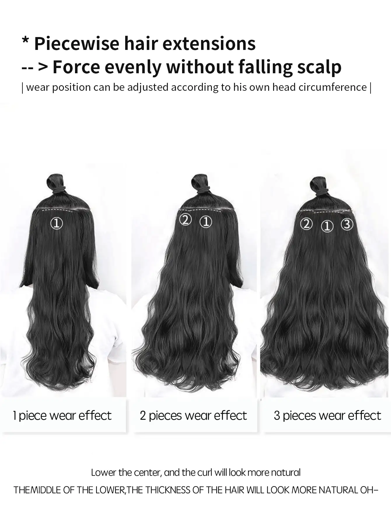 3入組夾片中等小波浪合成纖維接髮