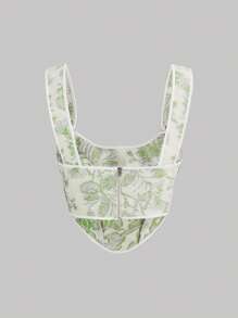 SHEIN MOD Floral Print Knot Front Wide Strap Top - Mint Green - View 2