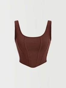 SHEIN MOD Áo khoác và áo lót dành cho xe tăng nữ Bất đối xứng màu trơn Giải trí - Cà phê nâu - Xem 1