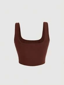 SHEIN MOD Áo khoác và áo lót dành cho xe tăng nữ Bất đối xứng màu trơn Giải trí - Cà phê nâu - Xem 2