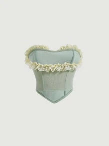 SHEIN MOD Áo nữ Bất đối xứng Tương phản ren Nơ trước màu trơn Thanh lịch - Màu xanh Bạc hà - Xem 2