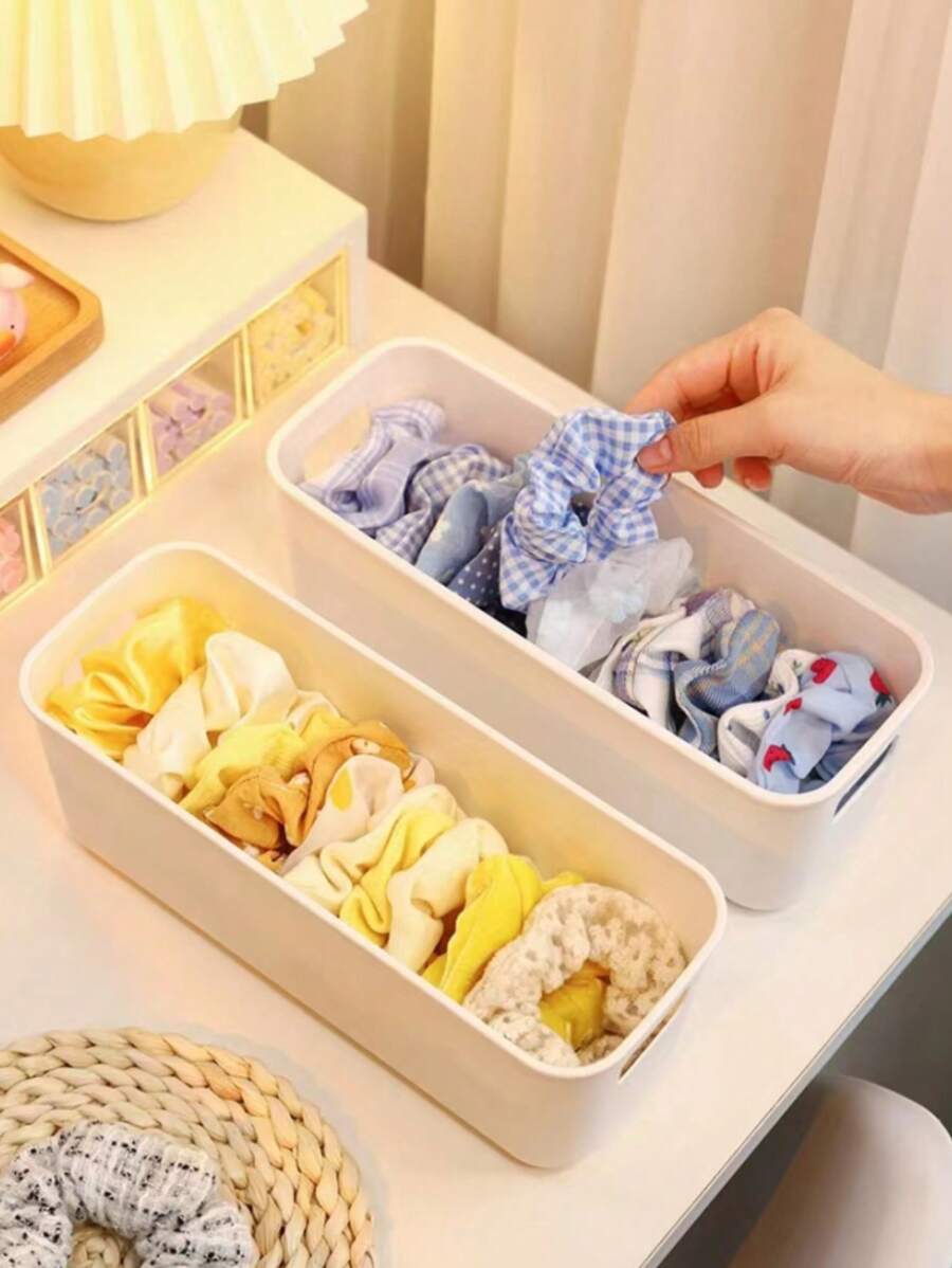 1 pieza Caja de almacenamiento blanca y sencilla, caja de almacenamiento de bandas elásticas de PP para decoraciones del hogar, decoración de otoño, decoración de festivales, decoración de habitaciones, decoración del hogar, decoración de otoño, decoración de dormitorio - Blanco - Ver 1