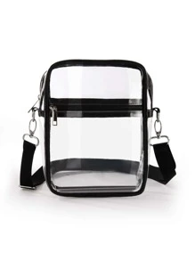 迷你方形透明PVC防水日常書包，適合研究生、青少年女孩、新生、大二、初中和高中學生、大學和高中，非常適合戶外、旅行和返校 - 黑色 - 查看 1