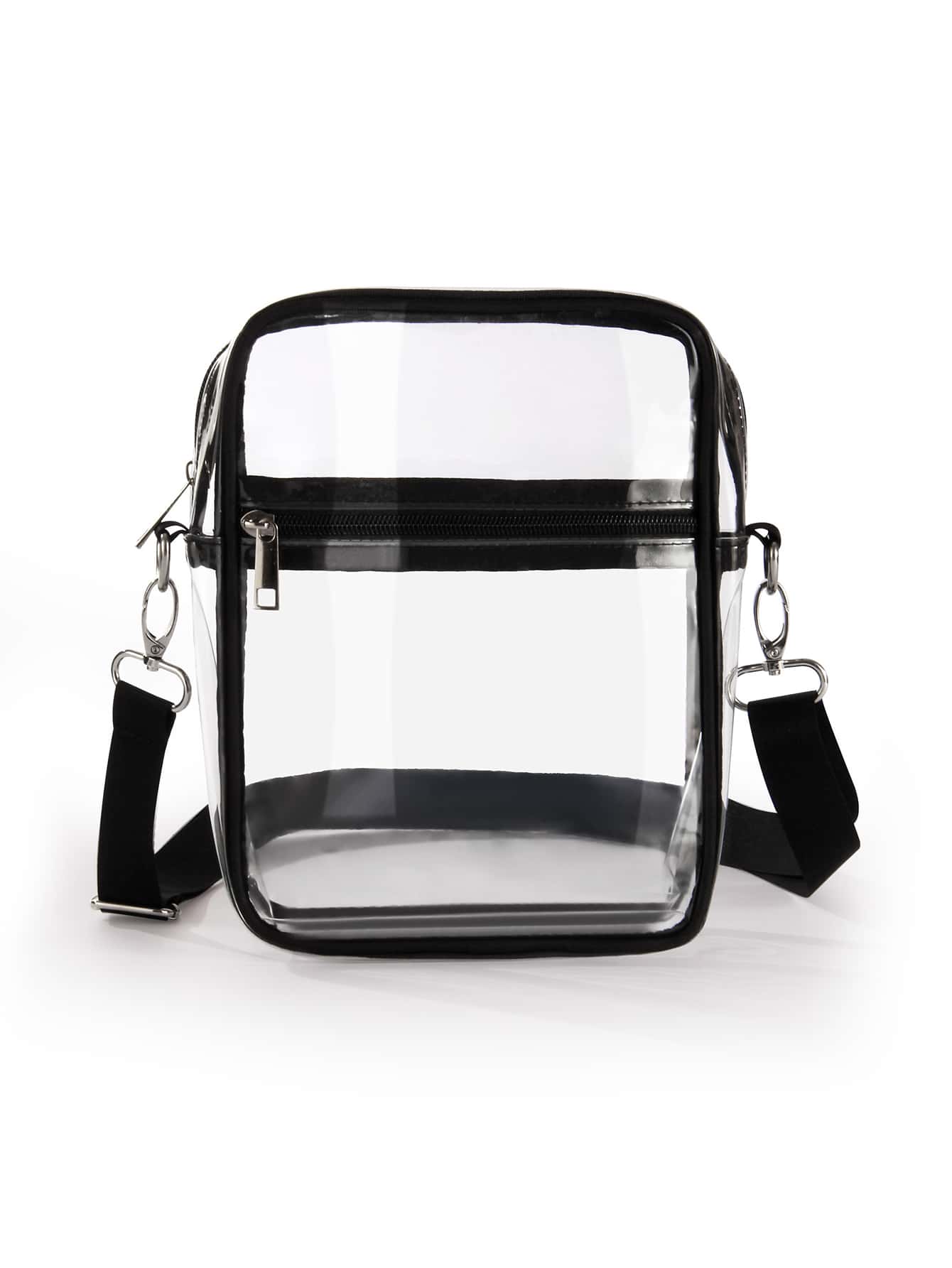 迷你方形透明PVC防水日常書包，適合研究生、青少年女孩、新生、大二、初中和高中學生、大學和高中，非常適合戶外、旅行和返校 - 黑色 - 查看 1