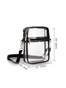 迷你方形透明PVC防水日常書包，適合研究生、青少年女孩、新生、大二、初中和高中學生、大學和高中，非常適合戶外、旅行和返校 - 黑色 - 查看 2