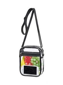 迷你方形透明PVC防水日常書包，適合研究生、青少年女孩、新生、大二、初中和高中學生、大學和高中，非常適合戶外、旅行和返校 - 黑色 - 查看 3