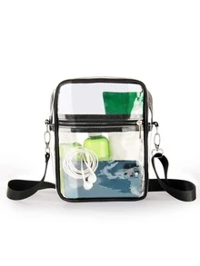 迷你方形透明PVC防水日常書包，適合研究生、青少年女孩、新生、大二、初中和高中學生、大學和高中，非常適合戶外、旅行和返校 - 黑色 - 查看 5