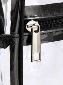 迷你方形透明PVC防水日常書包，適合研究生、青少年女孩、新生、大二、初中和高中學生、大學和高中，非常適合戶外、旅行和返校 - 黑色 - 查看 7