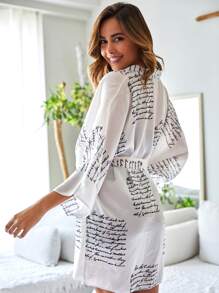 RueChic Slogan Graphic Belted Robe - White - View 2