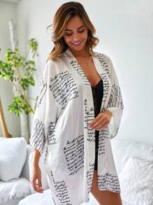 RueChic Slogan Graphic Belted Robe - White - View 4