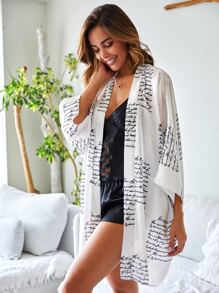RueChic Slogan Graphic Belted Robe - White - View 5