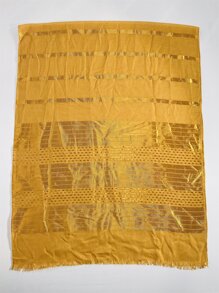 新款女士滌綸圍巾帶金屬亮絲和短流蘇,時尚和休閒素色披肩 - 芥末黃 - 查看 3